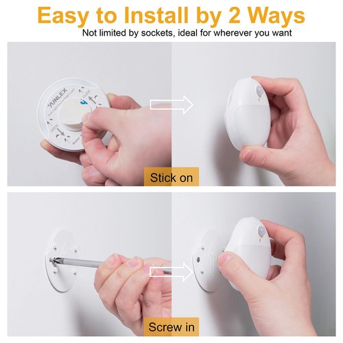 YUNLEX 4 Pack Stair Lights Indoor, Stick on Lights, Motion Sensor Night Light, Dimmable, Portable Battery Night Light for Closet, Cabinet, Bathroom, Bedroom, Kids, Warm White