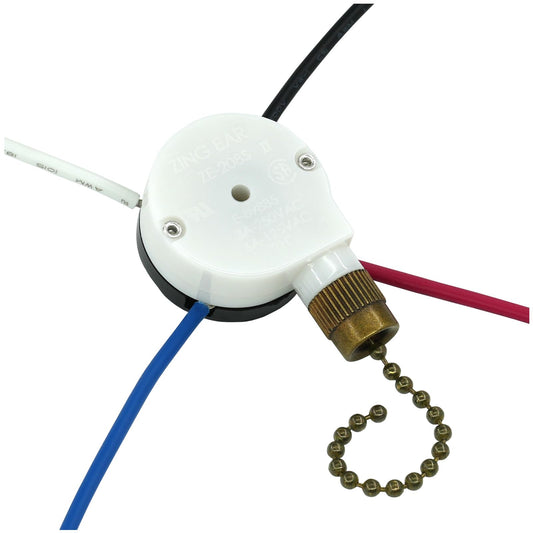 YukiHalu Ceiling Fan Pull Chain Switch 3 Speed 4 Pre-Installed Wires, ZE-208S, Replacement Fan Light Switch for Ceiling Fans and Light Kits (Antique 1Pack)