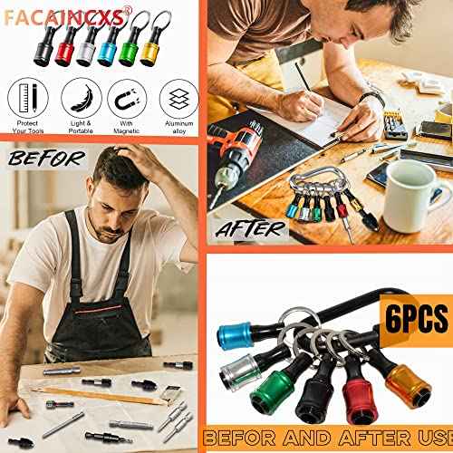 6 Color Drill Extension Bit Holder, 1/4inch Hex Shank Aluminum Alloy Screwdriver Bits Holder Extension Bar Drill Screw Adapter Change Keychain Portable 2023 Upgraded