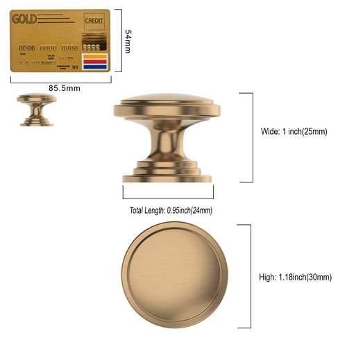 Amerdeco 10 Pack 1-1/4 inch Kitchen Cabinet Knobs Champagne Bronze Cabinet Knobs Bedroom Dresser Gold Round Drawer Knobs Single Hole Cabinet Pulls
