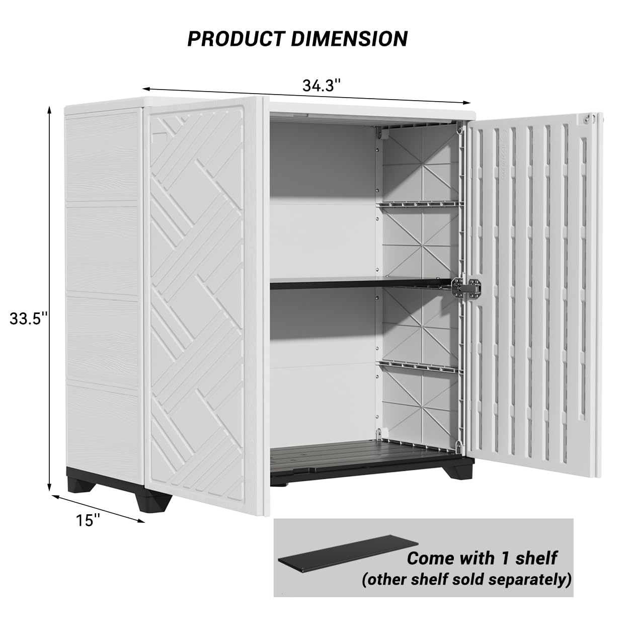 KINYING Outdoor Storage Cabinet Waterproof, 60 Gallon Resin Outdoor Storage Shed for Patio/Garden/Backyard, Outdoor Storage Box for Cushions,Garden Tools and Pool Supplies(White with 1 Shelving)