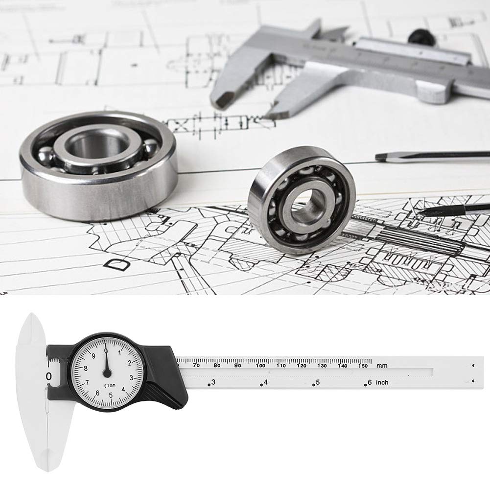 Zerone 6Inch Vernier Dial Caliper, 0-150mm Plastic Dial, 0.1mm Read Value, Imperial Standard (White)