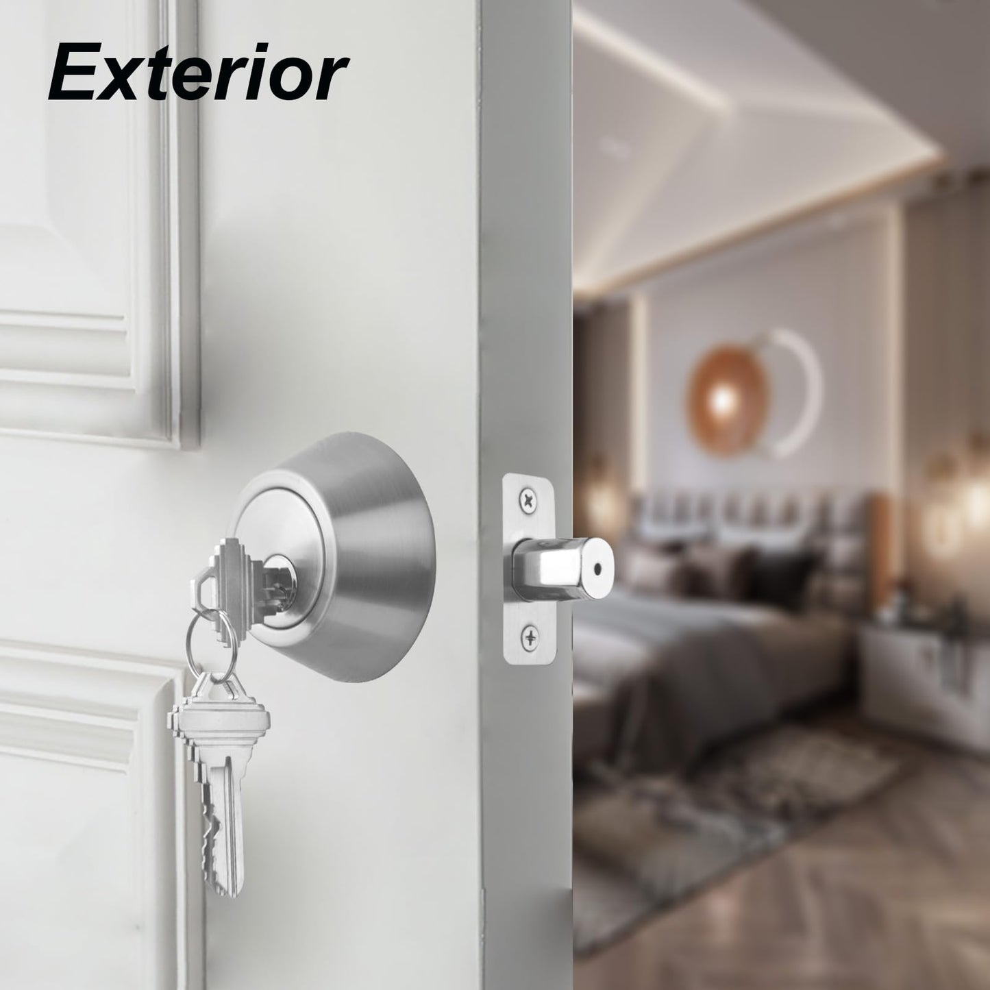 Comfhouse 1 Side Keyed Deadbolt Lock,Single Cylinder Dead Bolt, Satin Nickel Round Exterior Keyed Front Entry Inside Door Deadbolt