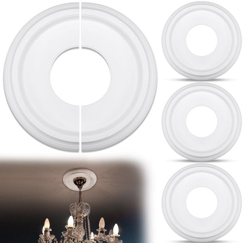 Retisee 4 Pack Split Ceiling Medallion for Light Fixtures Ceiling Light Medallion Round PU Fan Light Cover for Chandelier Pendant, 9.84" OD x 3.8" ID, 0.98'' Thick(White)