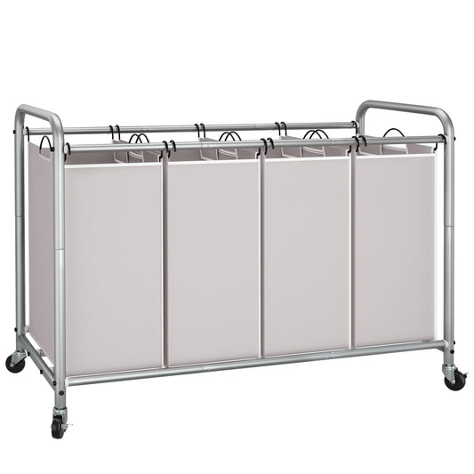 STORAGE MANIAC Laundry Sorter 4 Section, 47.5 Gal (180 L) Laundry Hamper with Wheels, Clothes Divider Basket Sorter, Separator Hamper Cart with Removable Bags, Gray