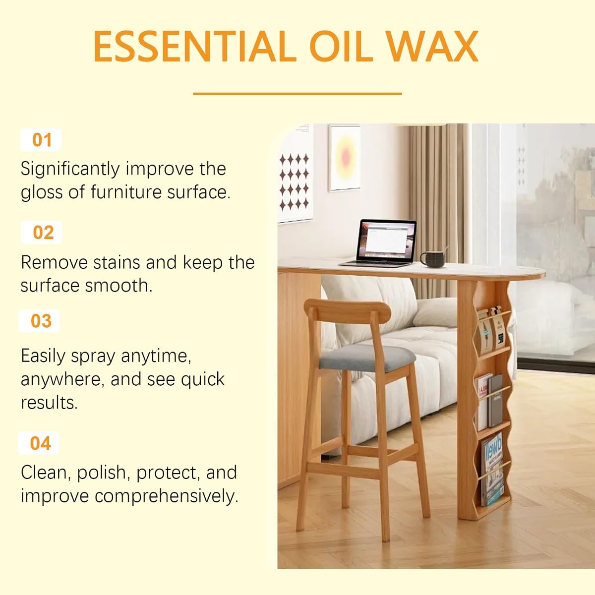 Beeswax Spray Furniture Polish, Used to for Kitchen Living Room Floors Wood Furniture Polish and Cleaner Care.(1Pcs)
