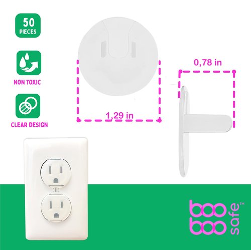 Boo Boo Safe Baby Proof Outlet Covers - 50 Pack Transparent Socket Covers for Outlets - Easy Install Outlet Plug Covers - Child Safety Clear Outlet Covers - Durable & Steady Outlet Covers