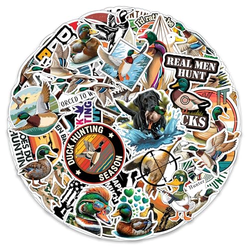 Duck Hunting Stickers 50 Pieces Vinyl Waterproof Decal for Laptop Water Bottle Phone Car Window Bike Motorcycle Stakeboard Scrapbook Ducks Hunt Sticker Gifts