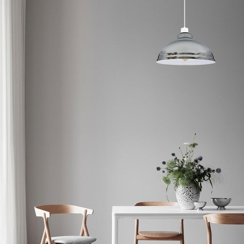Brushed Silver Metal Lamp Shade for Pendant Lighting Fixture, Industrial Vintage Metal Curvy Pendant Replacement Lamp Shade for Pendant Light Fixture, Modern Pendant Light (Brushed Silver)
