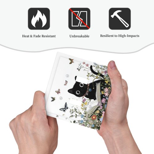 Donecmminery Decorative Switch Plates Cute Cat Wildflowers Boho Flowers Floral 2 Gang Double Toggle Outlet Light Switch Cover Wall Plate Electrical Faceplate For Nursery Kids Room Decor