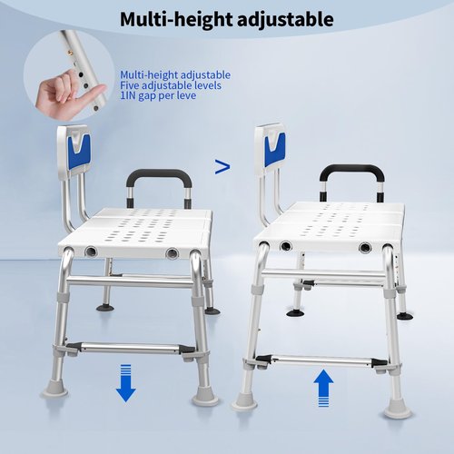Heavy Duty Bath and Shower Bench with Adjustable Height and Reversible backrest - Handicap Shower Chair for Elderly and Disabled, Sliding Shower Chair, Bathtub Chair for Inside tub