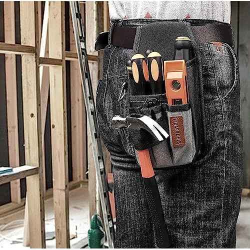 Small Tool Pouch with Belt Clip,Tool Belt Pouches,Electrician Tool Pouch.Mini Organizer Pocket Attachment for Tool Belt,5 Pockets and Heavy-Duty Metal Belt Clip Attachment.¡¦