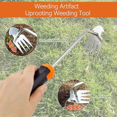 Weed Puller Tool Garden Weed Pulling Tool, 2025 New Durable Garden Weed Pulling Tool, Portable Garden Weeder Tool for Vegetable Gardening, 4 Teeth Manganese Steel Forged Hand Weeder(Orange)