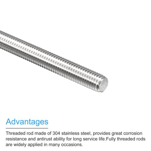 MECCANIXITY Fully Threaded Rod M10 x 300mm 1.5mm Thread Pitch 304 Stainless Steel Right Hand Threaded Rods Bar Studs
