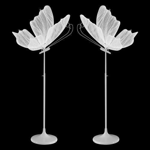 CNCEST 2PCS 23.6" Wedding Butterfly LED Floor Lamp,48W 110V Creative Butterfly Ceiling Lamp 57.5-70.1" Adjustable Height Butterfly Hanging Decoration Props for Wedding Party (Silver,White Light)