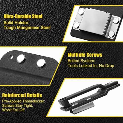 Tape Measure Holder Tool Belt Clip, Drill Holder for Tool Belt, Belt Tool Holder Fits Up to 2" Belts, Belt Clip Holster with Drill Clip & Short Screw Accessory - 1 Hand Easy Peasy
