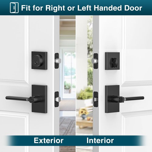 Calzibeno Entry Lever Front Door Handle and Single Cylinder Deadbolt, Keyed Alike Lockset with Double Lock for Right and Left Sided Door, Heavy Duty Exterior Door Lock Set, Matte Black
