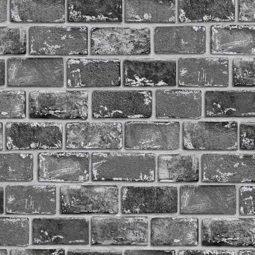 GaliGali Black and Silver Brick Wallpaper, Peel and Stick Wallpaper, Self-Adhesive Classic Antique Texture Rock Wall Paper, Removable Contact Paper for Home Decoration 17.3"x118", No.A07020J-3