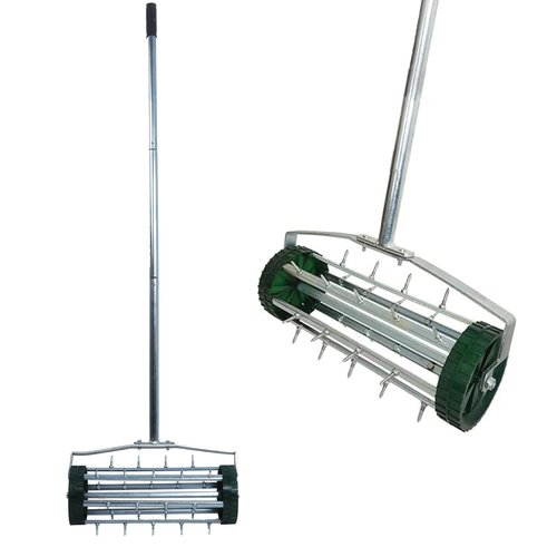 Heavy Duty Rolling Lawn Aerator,Rolling Lawn Aerator, Rotary Push Tine Spike Soil Lawn Aerator Gardening Tool with 3-Piece Long Steel Handle for Garden Yard Grass Maintenance,Garden Yard Rotary Push