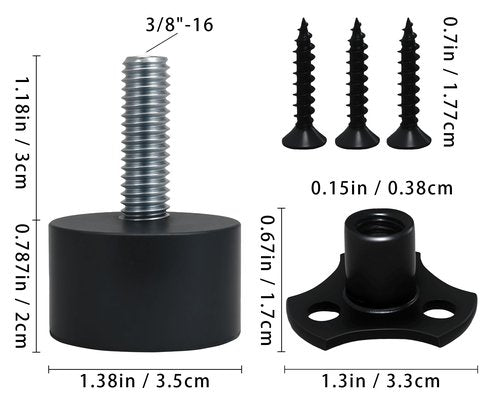MajesticDh Rubber Adjustable Furniture/Table/Sofa/Cabinet Feet Screw On with Threaded Insert,3/8''-16 Threaded Heavy Duty Leveling Feet/Leg Levelers (4 Pcs/Packge)