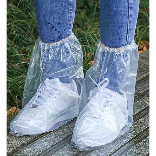 Waterproof Shoe Covers, 10 Pairs Clear Plastic Protective Boot Covers for Rain Snow Day Outdoor Activities Fit Most Adult Women Men Shoes Home Office Clean Hygienic Durable PE Material