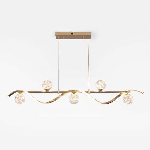 Weibath 6-Light LED Linear Kitchen Island Lighting in Gold with Glass Globe Shade Dimmable Ceiling Light