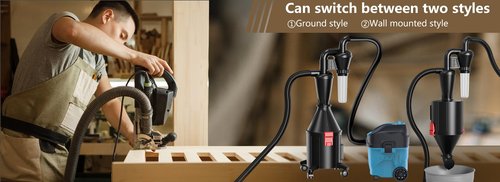PEMEDOR 2 in 1 Dust Cyclone Collector Separation Vacuum Cleaner Wall Mounted Wheeled Modes Dust Collector Woodworking Tools Contractor Polish Pollen Ash etc Focusing Small Dust (Whole Rocket Set)