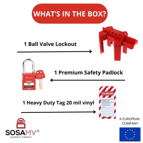 SOSAMV Ball Valve Lockout Device with Padlock for 1/2"-2-1/2" Outside Diameter Pipe - Water Valve Lock, Lock Out Tag Out, Highly Resistant to Cracks & Abrasion.