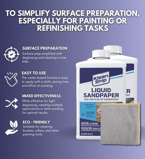 Klean Strip Liquid Sandpaper Deglosser 1 qt Bundle with Microfiber Cloth - Easy Deglosser for Painting, Cabinets, Moldings, Doors, Varnish, Enamel, and Stain Prep - No Sanding Needed - (3 Items)