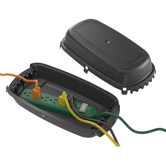 D-Line Outdoor Weatherproof Electrical Cable Box, IP54 Rated for Safe Outdoor Use, Power Strip Enclosure, Plug Protector, Garden Extension Cord Cover - 11.4in (L) x 4.92in (W) x 4.33in (H) - Black