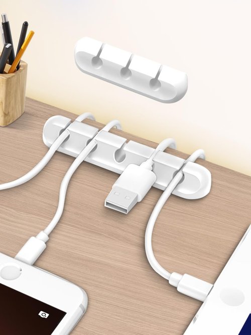 2-Packs Cable Organizer Clips Cord Holder Self Adhesive Cable Management for USB Cable/Power Cord/Wire, Car and Desk, Home and Office Cord Organizer,Nightstand(5, 3 White)