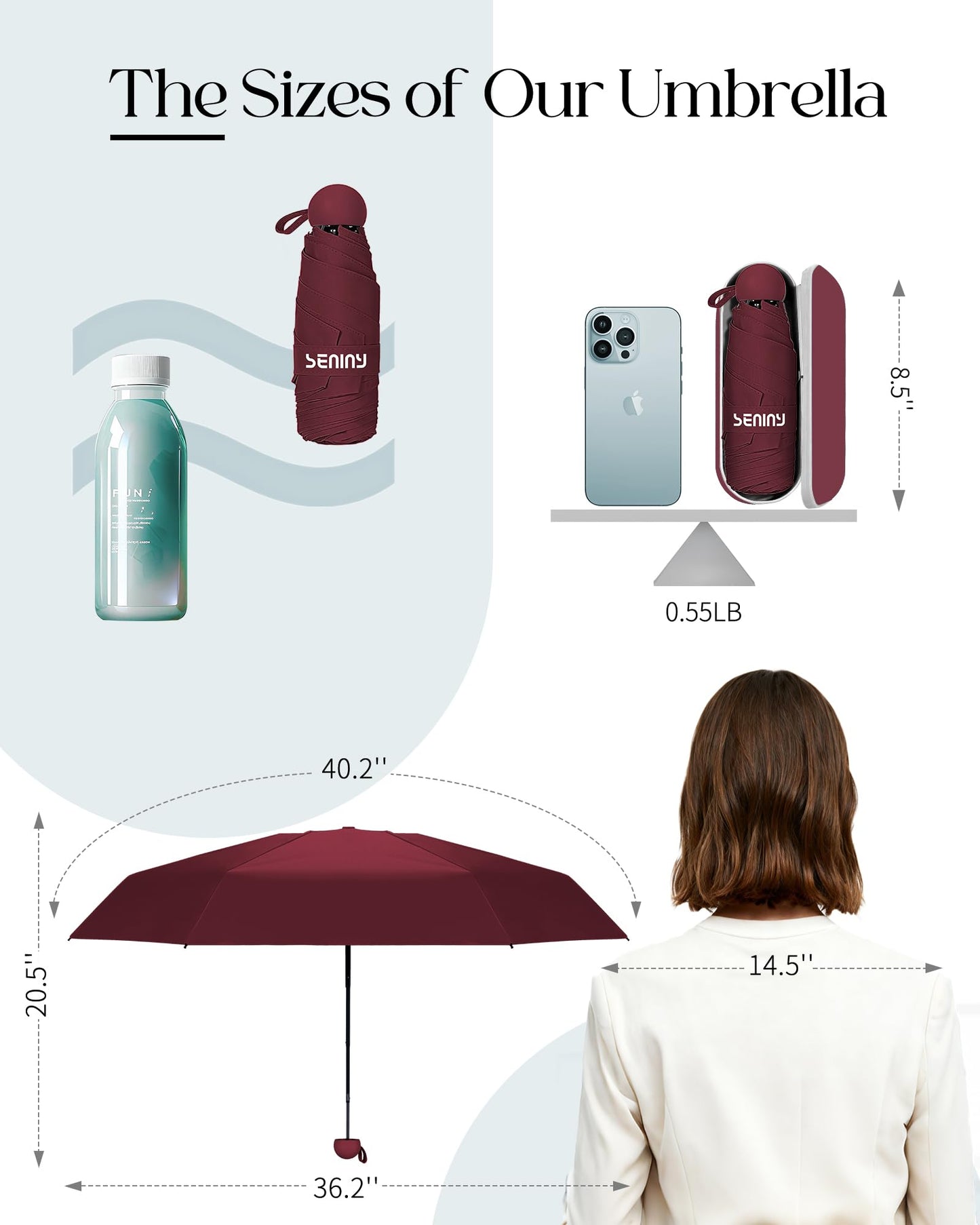 Seniny Mini Portable Travel Umbrella with Case - Compact Umbrellas for Rain & Sun UV Protection for Backpack Pocket, Lightweight Folding Small Umbrella, Tiny Purse Size UV Blocker for Kids Women Girls