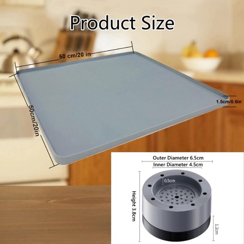 QinSuiKai Mini Fridge Silicone Mat with Raised Edges, 20" x 20" x 0.6" Mini Fridge Drip Tray With 4 Base Raisers,Mini Refrigerator Carpets Floor Protector (Small Black)