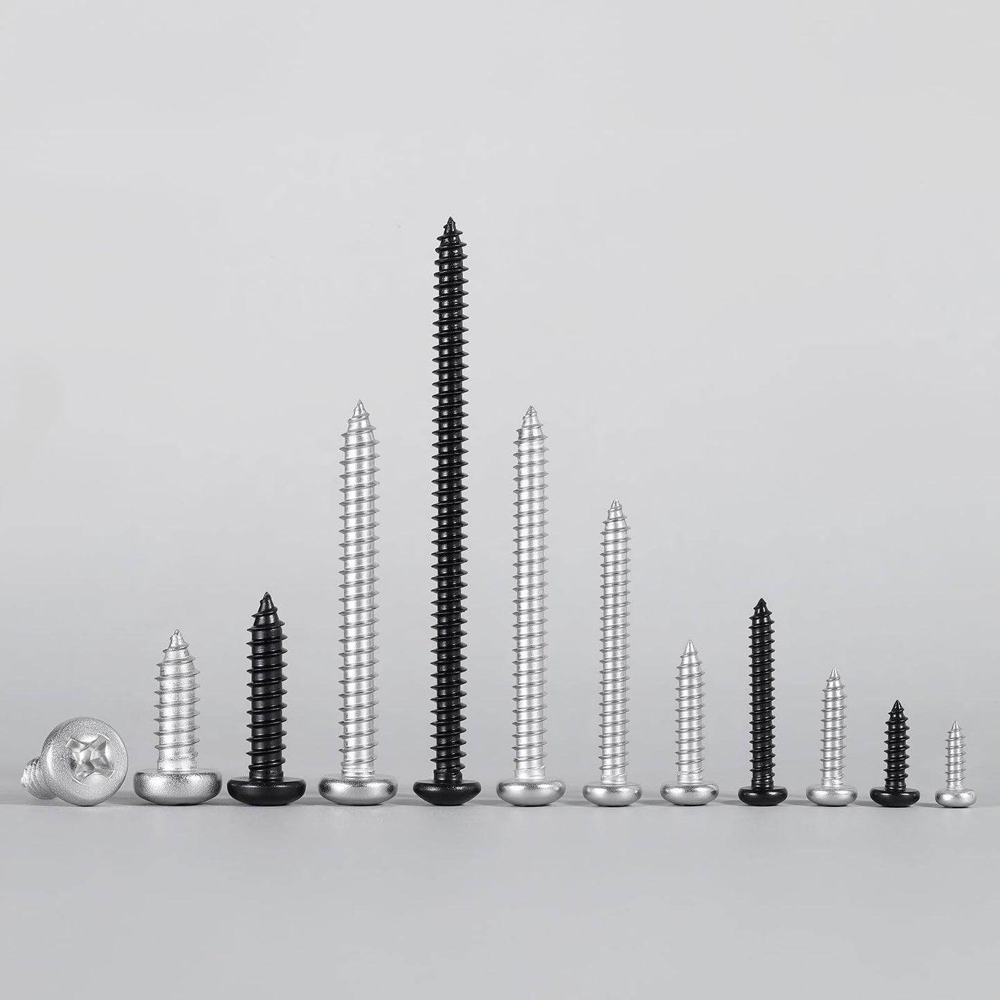 SVLING #10 x 3/4" Pan Head Wood Screws, 100PCS Pan Head Self Tapping Sheet Metal Screws, Black Oxide Stainless Steel 304 (18-8), Phillips Drive