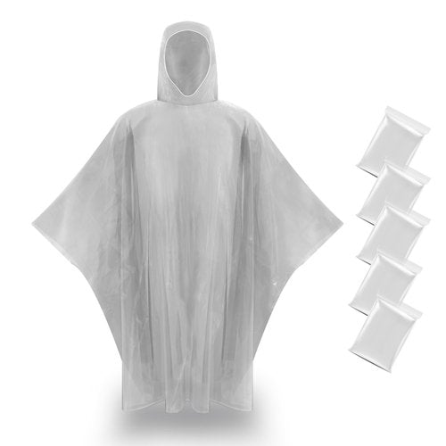 SAIWEYNEE 5 Pack Disposable Rain Ponchos For Adults-Transparent Waterproof Rain Ponchos (Clear Transparent)