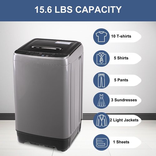 Fox Shack Washing Machine 15.6 lbs Automatic Laundry Machine 10 Programs, LED Display, 8 Water Levels Top Load Washer, High-efficiency Portable Compact Washer for Bath, Apartment, RV, Dorm