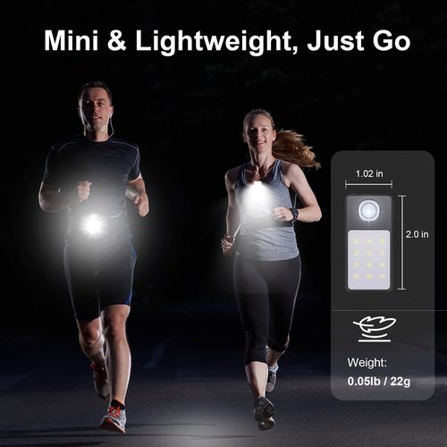 Tubasion Clip On Flashlight with 3 Modes, USB-C Rechargeable Running Light for Runners, IPX7 Waterproof LED Safety Light, EDC Flashlight for Running, Walking, Camping, Hiking(Black)