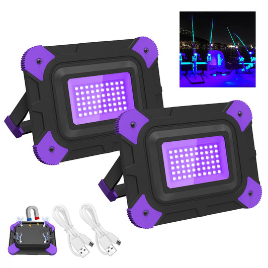 T-SUN Rechargeable Black Lights, Battery Powered Black Light for Fishing Portable Work Light for Glow Party Body Paint Fluorescent Poster Neon Party 2 Packs