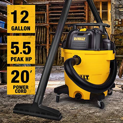 Yellow 12 Gallon DEWALT Wet/Dry Shop Vacuum 5.5 HP with Hose & Accessories
