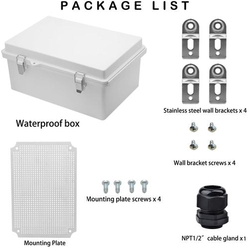 YETLEBOX Waterproof Electrical Box, IP67 Junction Box Stainless Steel Latch Hinged Grey Cover Project Enclosure with Wall Bracket 11.1"x7.5"x5.5"