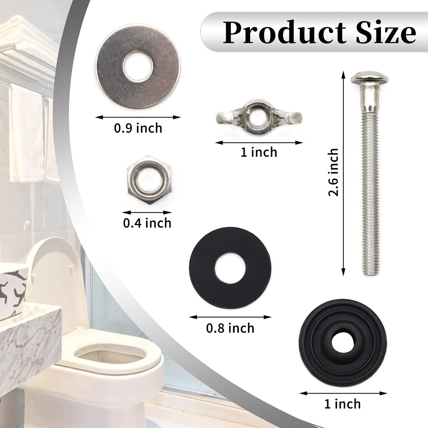 Universal Toilet Tank to Bowl Bolts Kit, Heavy Duty Toilet Bolts, Waterproof Stainless and Rubber Washers Gaskets with Extra Long Nut Screw for Fastening (Silver) (2, Short)