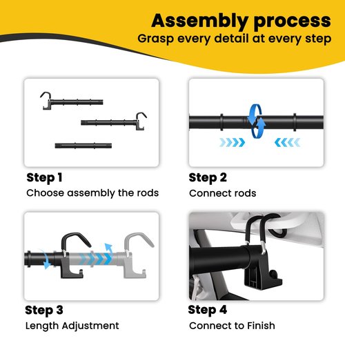 Heavy Duty Car Clothes Hanger Bar 30-64 inches, 4Pcs Accessories & Wrinkle Free Telescopic Clothes Rack with Upgraded Hooks, Adjustable Vehicle Cloth Rack Hanger Rod for Most Cars RVs Suvs Trucks