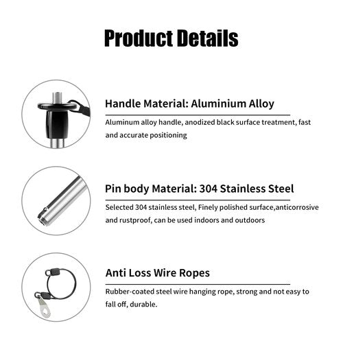 VXCICC 2 Pack 304 Stainless Steel Quick Release Pin 0.24 Inch Diameter Ball Locking Pin with Push Button Round Handle Lanyard Usable Length 1.41" (6mm x 36mm)