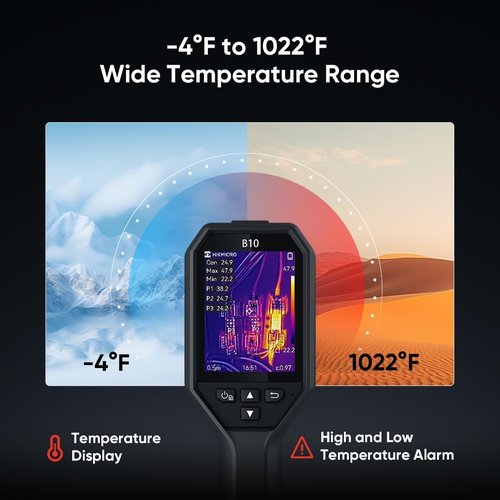 HIKMICRO B10 Thermal Camera 256 x 192 IR Resolution with 2MP Visual Camera, Thermal Imaging Camera for Home Inspection, 25 Hz Refresh Rate, Thermal Scanner with 3.2" LCD Screen, IP54, -4°F~1022°F