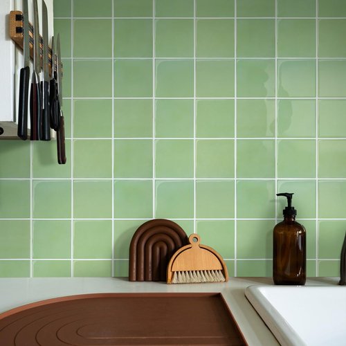 Commomy Thicker Sage Green Peel and Stick Tiles- 10 pcs of 12" x 12" - 3D Adhesive Square Peel and Stick Tiles Backsplash for Kitchen, Bathroom, Removable, Waterproof, Vinyl Wall Tile