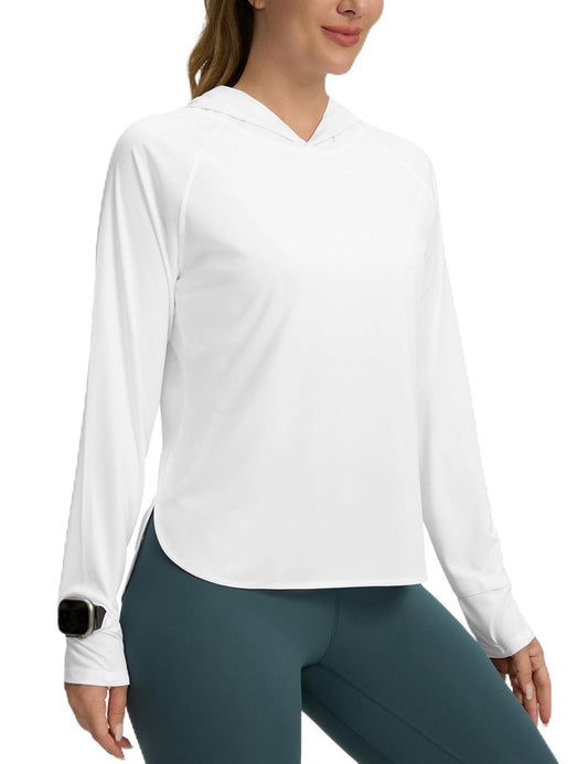 Women's UPF 50+ Sun Shirt with Hoodie SPF Long Sleeve UV Protection Shirts Sun Protection Clothing Hiking Fishing Outdoor Lightweight White L