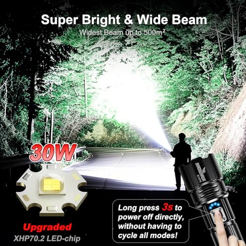 Shadowhawk Black 10000 Lumens Rechargeable 30W LED Flashlight with Focus