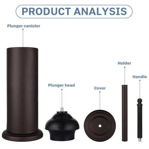 DOWRY Anti-Hand Off Bronze Toilet Plunger with Holder for Bathroom,Powerful Efficient Force Suction Cup,Heavy Duty, Deep Cleaning