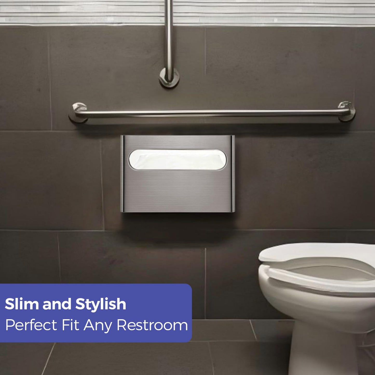 Stardrix Slim Brushed Stainless Steel Toilet Seat Cover Dispenser – Designer Wall-Mount Holder with Curved Edges and Large Capacity for Single or 1/2 Fold Covers, Aesthetic and Modern Look