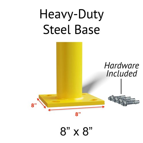 Trafford Industrial Yellow Powder-Coated Steel Safety Bollard, Heavy-Duty Bollard Post, Parking Barrier for Traffic Safety and Access Control, Hardware Included